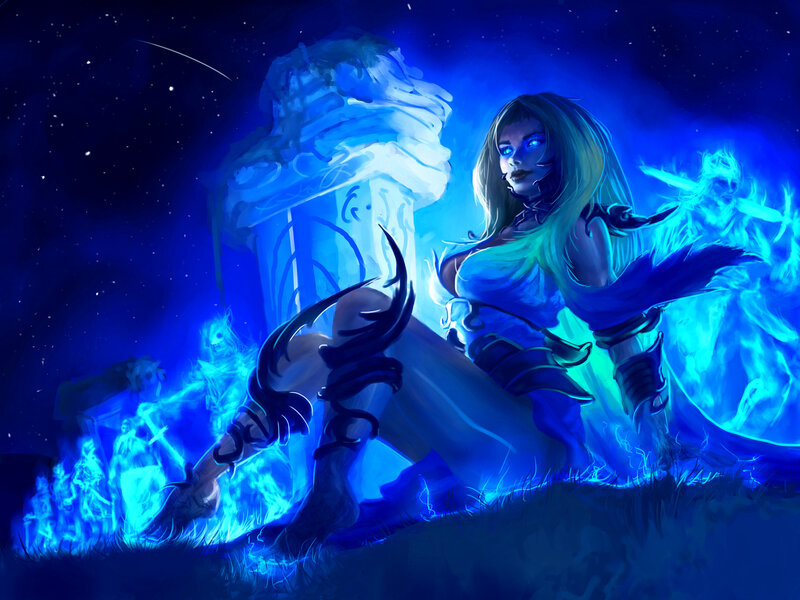 Female Character with Blue Energy — Dramatic, Night