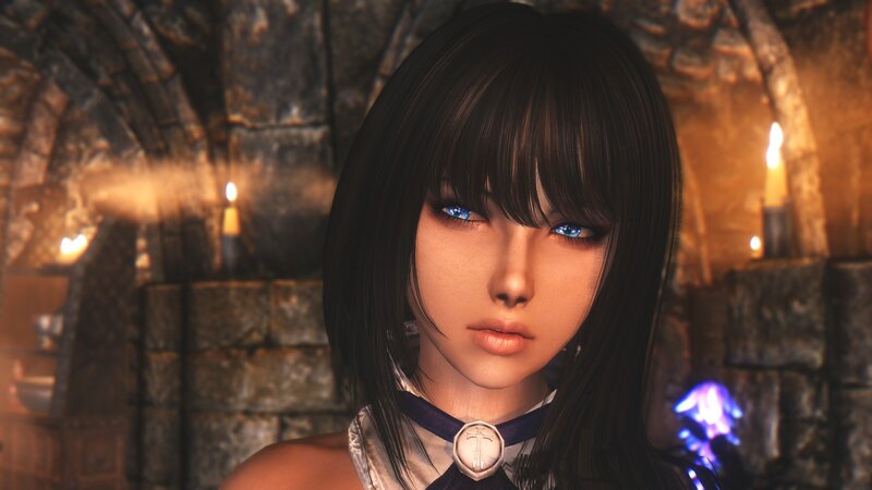 Female Character with Blue Eyes — Black, Dramatic, Night, 3d Render
