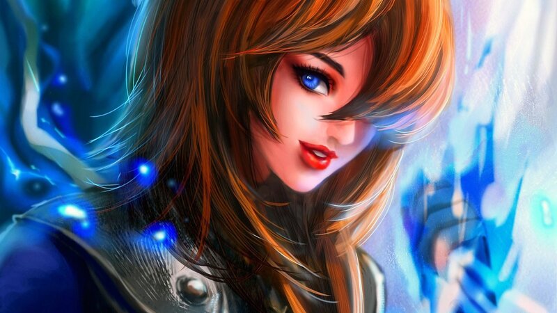 Female Character with Blue Eyes — Dramatic, Digital Art, Blue Energy, Long Hair