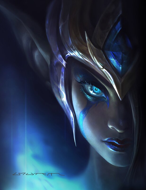 Female Character with Blue Eyes — Dramatic, Digital Art, Helmet