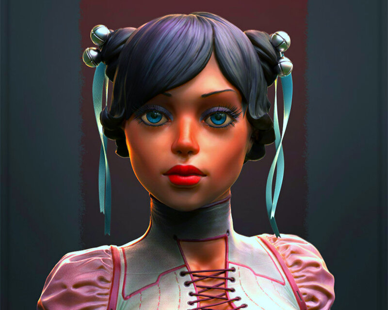 Female Character with Blue Eyes — Purple