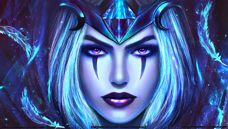 Female Character with Blue Hair — Dramatic, Digital Art, Crown