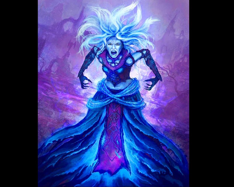 Female Character with Blue Hair — Dramatic, Digital Art, Long Dress