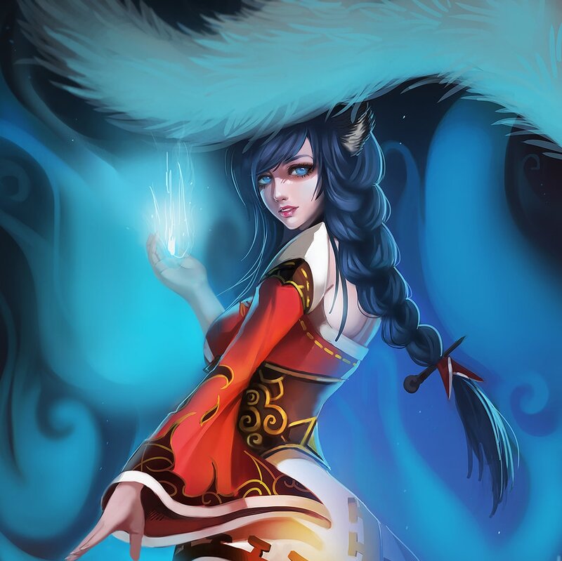 Female Character with Blue Hair — Dramatic, Digital Art, Magic, Braided Hair