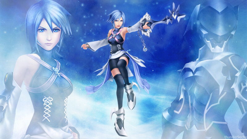 Female Character with Blue Hair — Dramatic, Digital Art, Sword