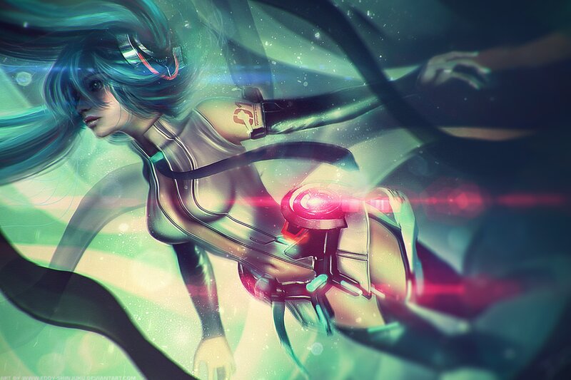 Female Character with Blue Hair — Green