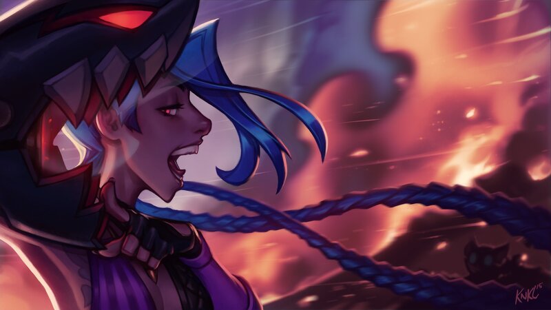 Female Character with Blue Hair — Purple, Dramatic, Digital Art, Helmet