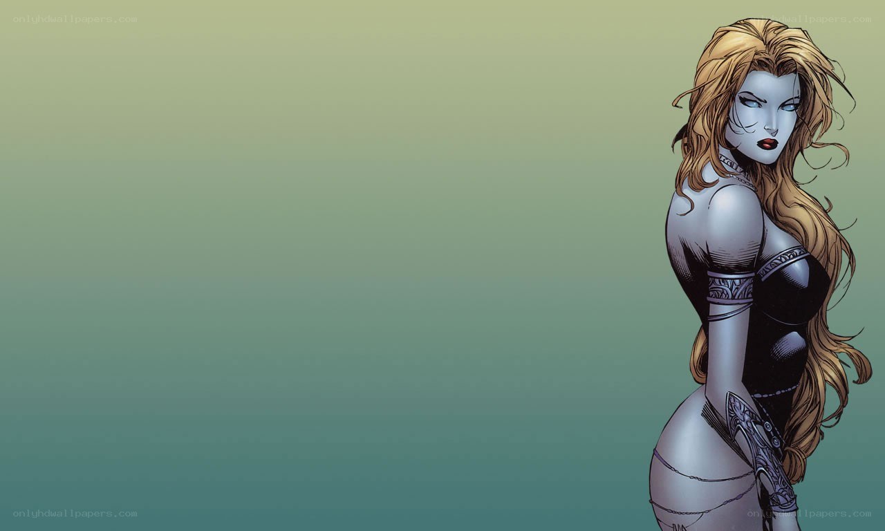 female character with blue skin