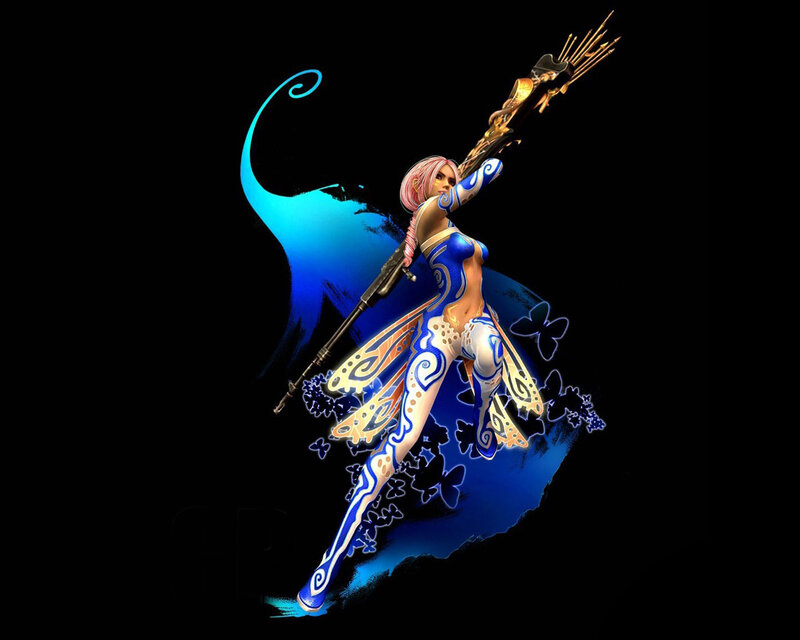 Female Character with Bow — Blue, Dramatic