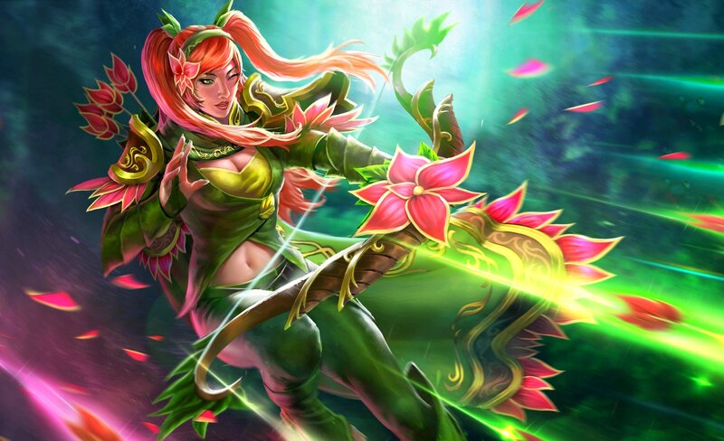 Female Character with Bow — Green, Dramatic, Digital Art