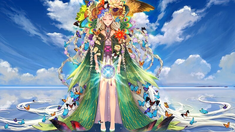 Female Character with Butterflies — Blue