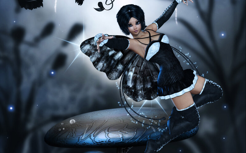 Female Character with Butterfly Wings — Black