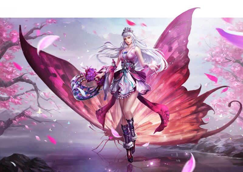 Female Character with Butterfly Wings — Pink, Serene