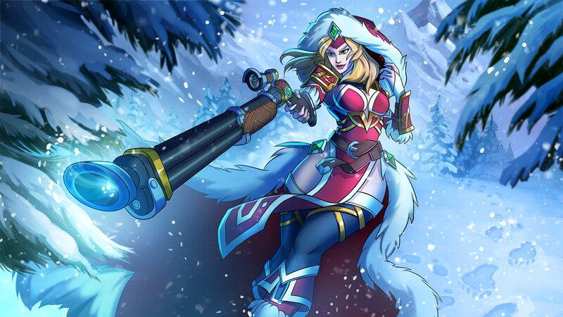 Female Character with Cannon — Blue