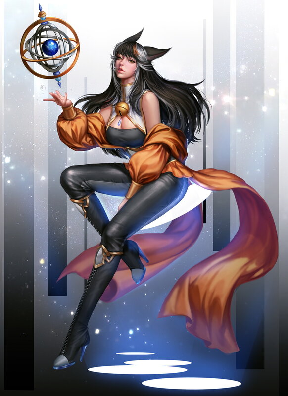 Female Character with Cat Ears — Black, Dramatic, Digital Art