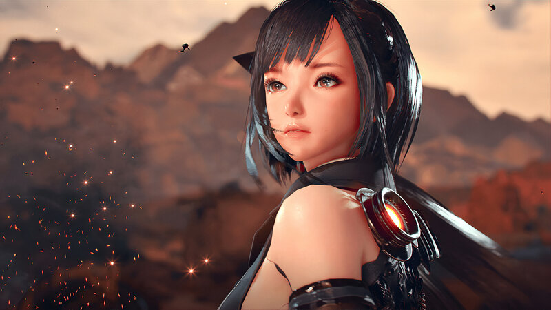 Female Character with Cat Ears — Black, Dramatic, Sunset