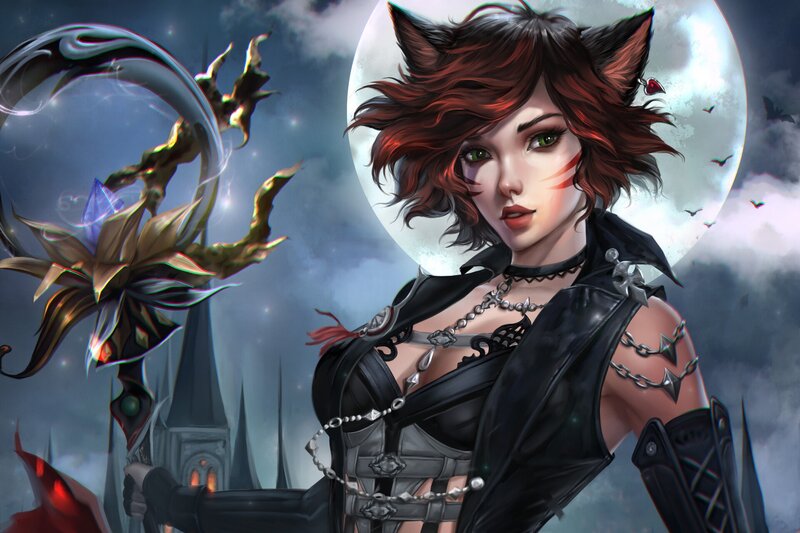 Female Character with Cat Ears — Black, Dramatic