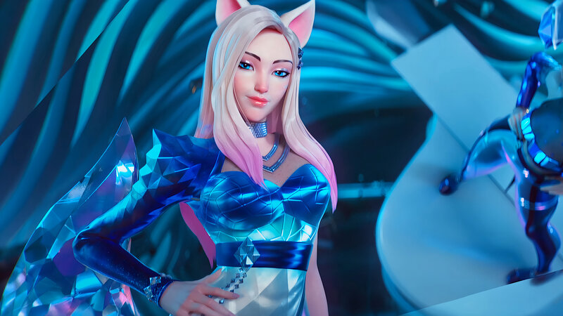 Female Character with Cat Ears — Blue, Dramatic, 3d Render