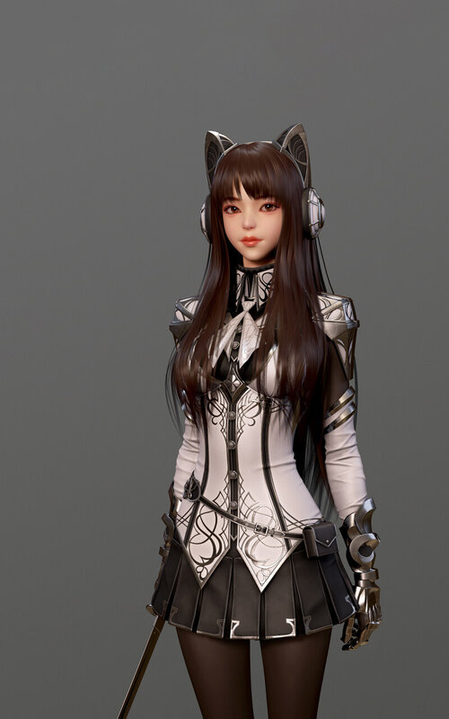 Female Character with Cat Ears — Gray