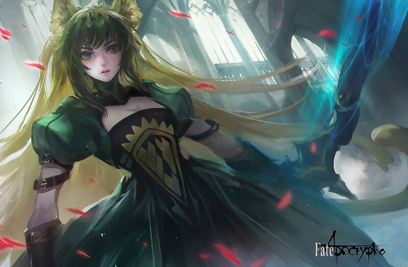 Female Character with Cat Ears — Green, Dramatic
