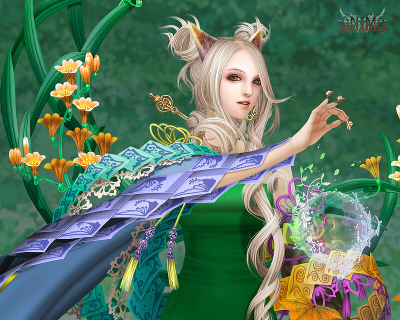 Female Character with Cat Ears — Green, Serene