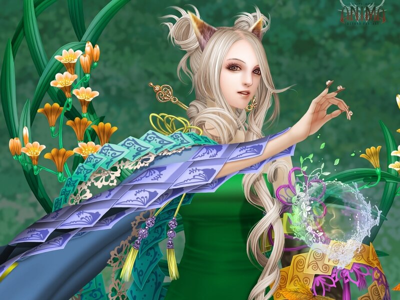 Female Character with Cat Ears — Green