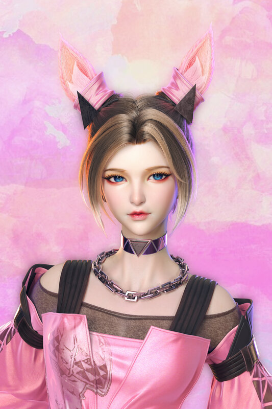 Female Character with Cat Ears — Pink, Calm