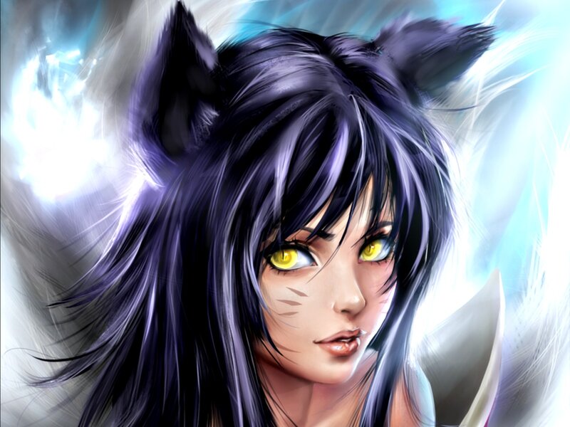 Female Character with Cat Ears — Purple, Dramatic, Digital Art