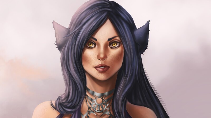 Female Character with Cat Ears — Purple, Neutral