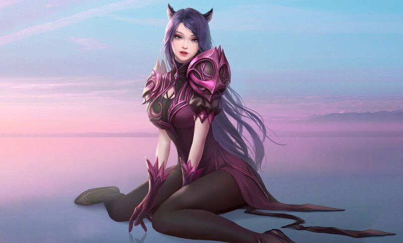 Female Character with Cat Ears — Purple, Serene, Sunset