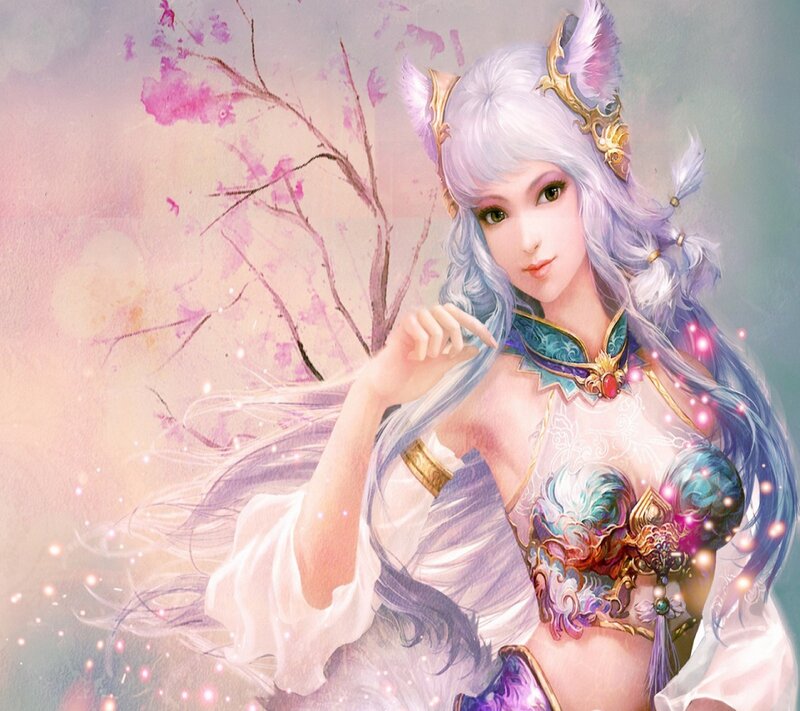 Female Character with Cat Ears — Purple, Serene