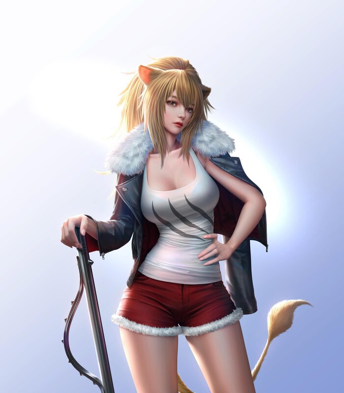 Female Character with Cat Ears — White, Dramatic, Digital Art