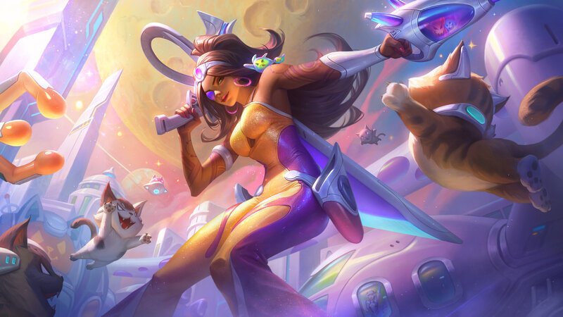 Female Character with Cats — Purple