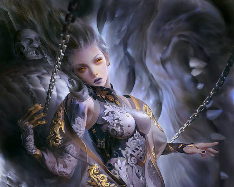 Female Character with Chains — Gray