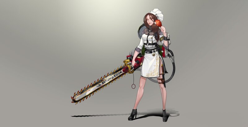 Female Character with Chainsaw — White