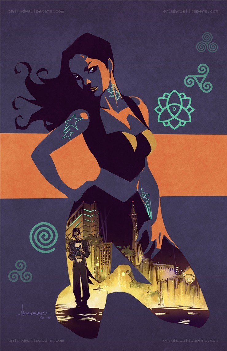 female character with cityscape
