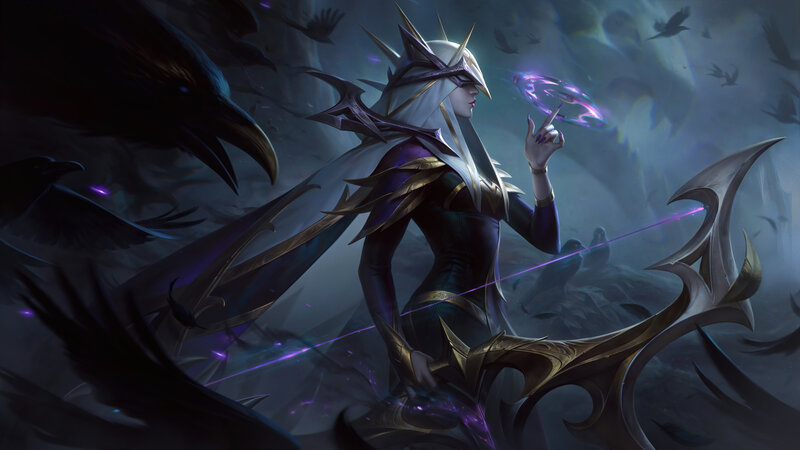 Female Character with Crow — Purple, Dramatic