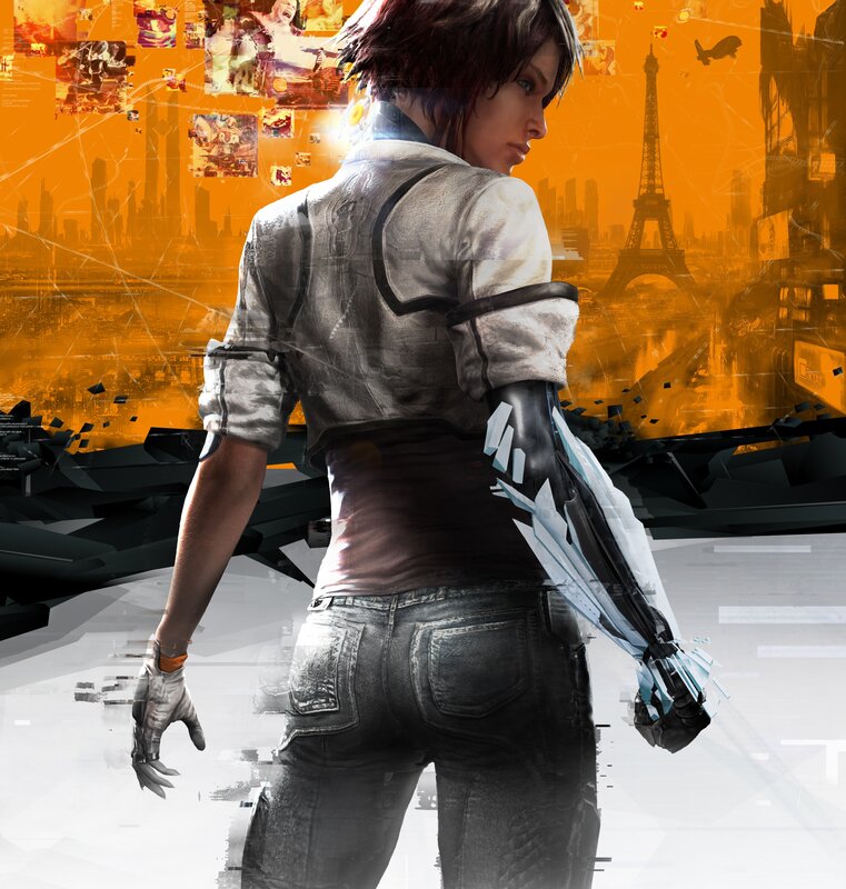 Female Character with Cybernetic Arm — Orange, Dramatic, Digital Art