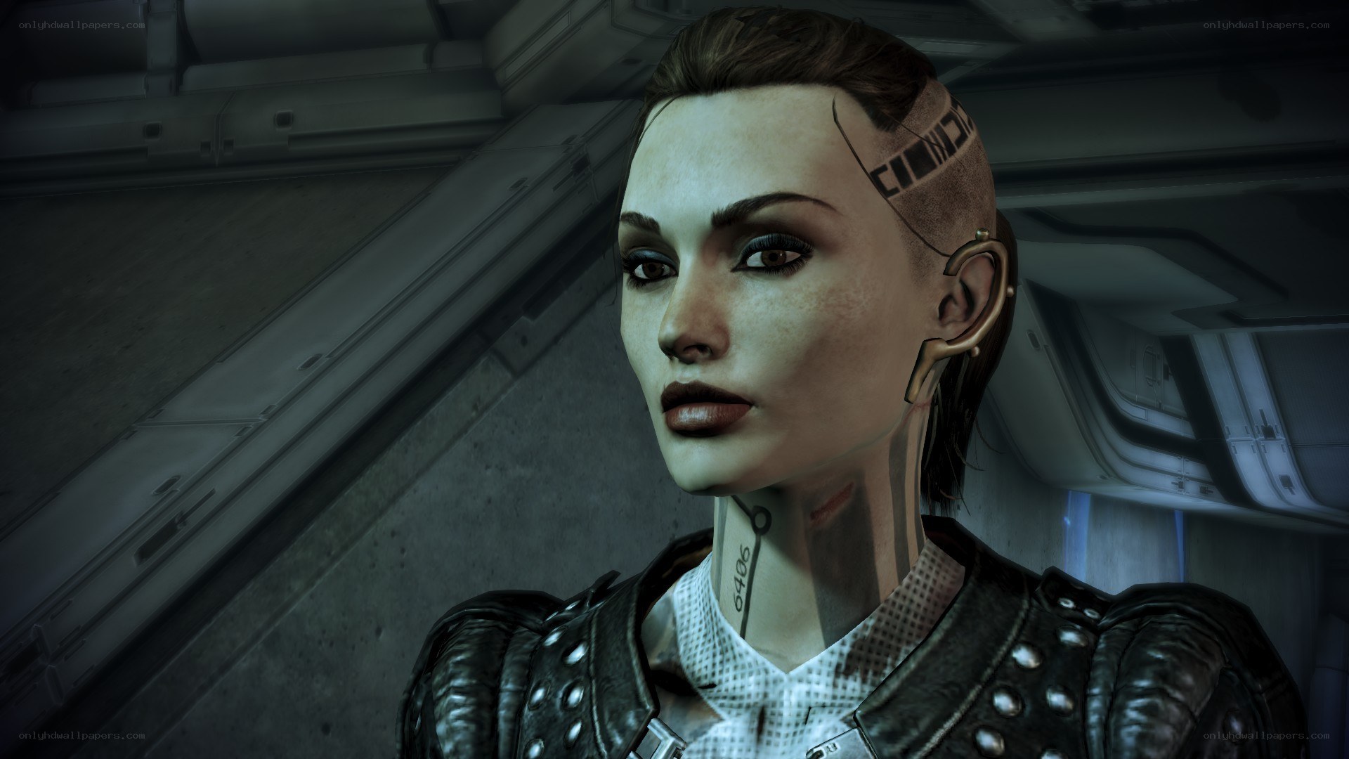 female character with cybernetic implants