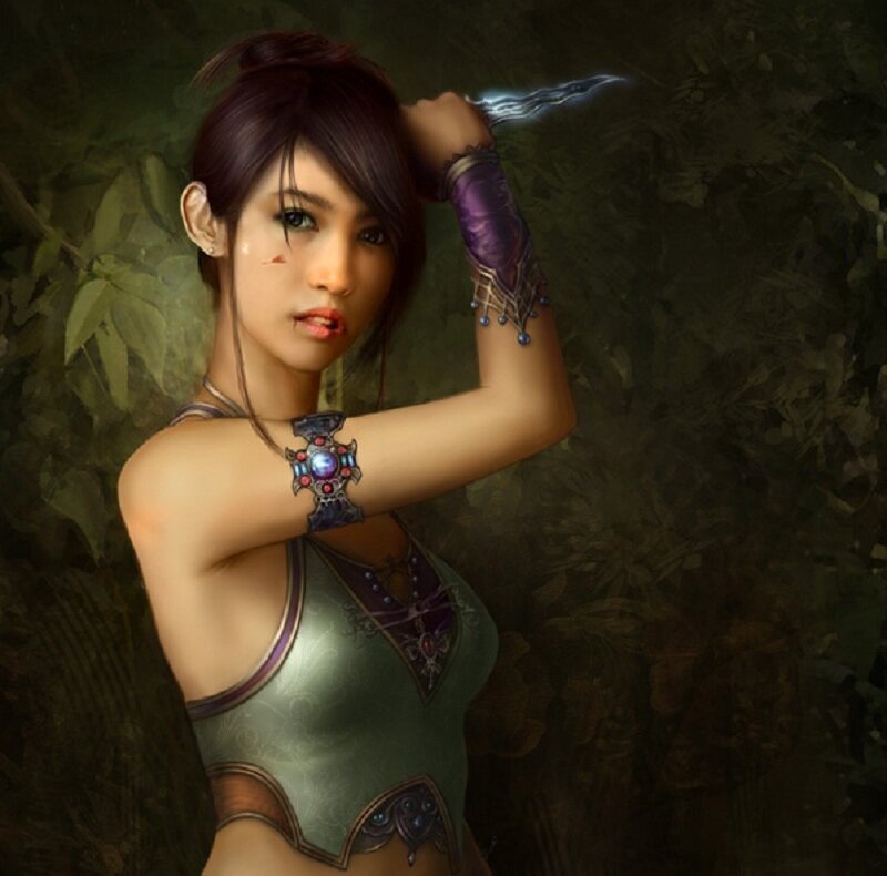 Female Character with Dagger — Green