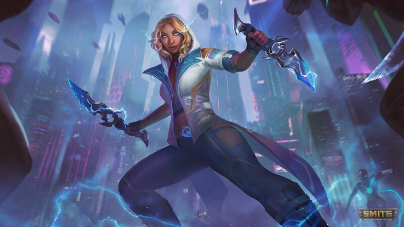 Female Character with Daggers — Blue, Dramatic