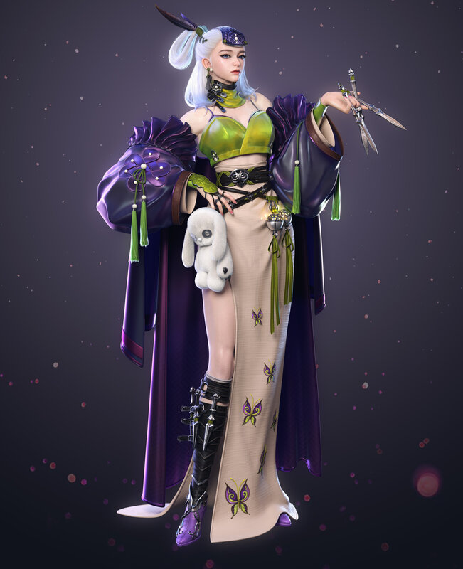 Female Character with Daggers — Purple