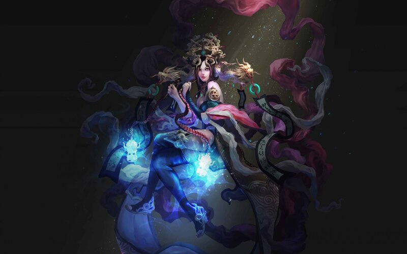 Female Character with Dragon — Blue, Dramatic
