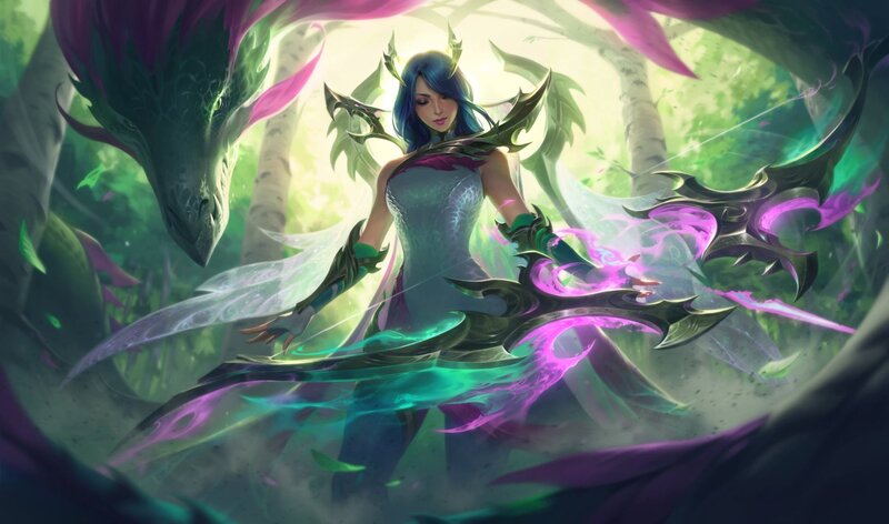 Female Character with Dragon — Green, Dramatic