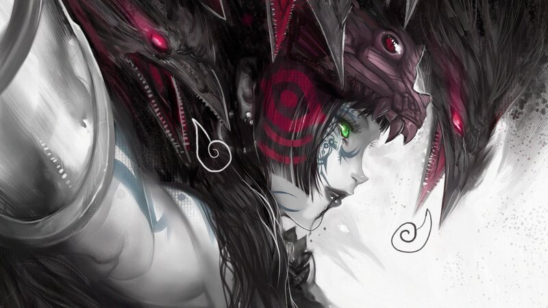 Female Character with Dragons