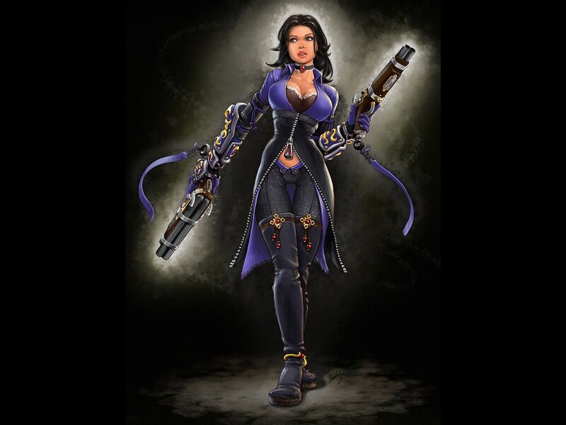 female character with dual pistols