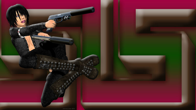 female character with dual pistols