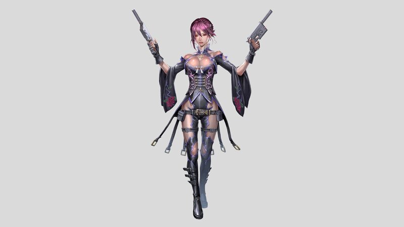 female character with dual pistols