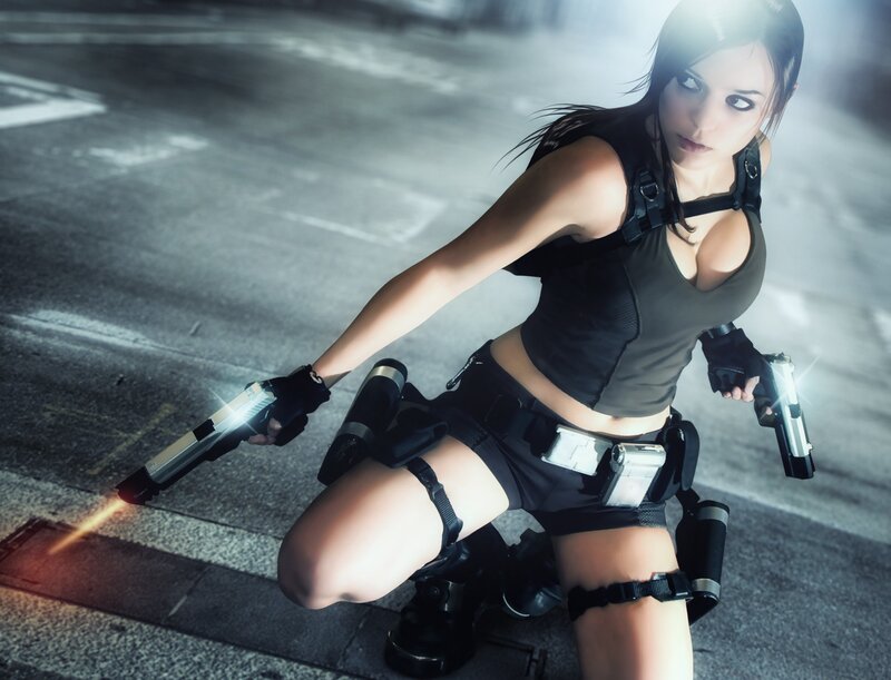 female character with dual pistols