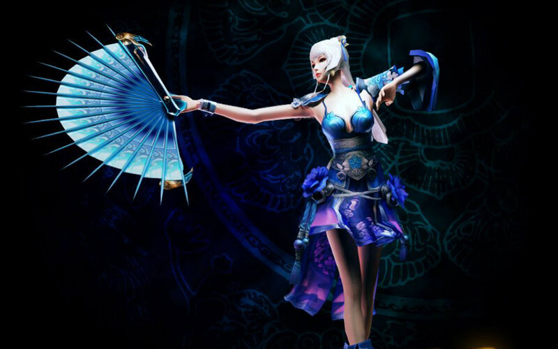 Female Character with Fan — Blue, Dramatic, Night